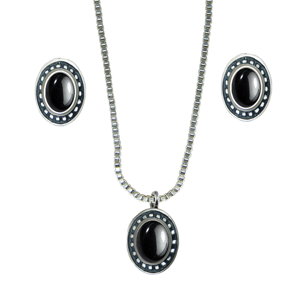 Sterling Silver Petite Necklace Earrings Set Hematite